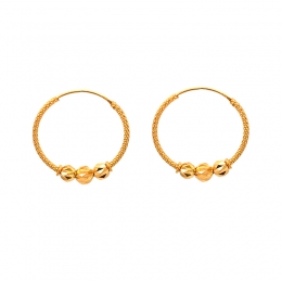 Elegant Three-Bead Gold Hoops - Diameter 25 mm